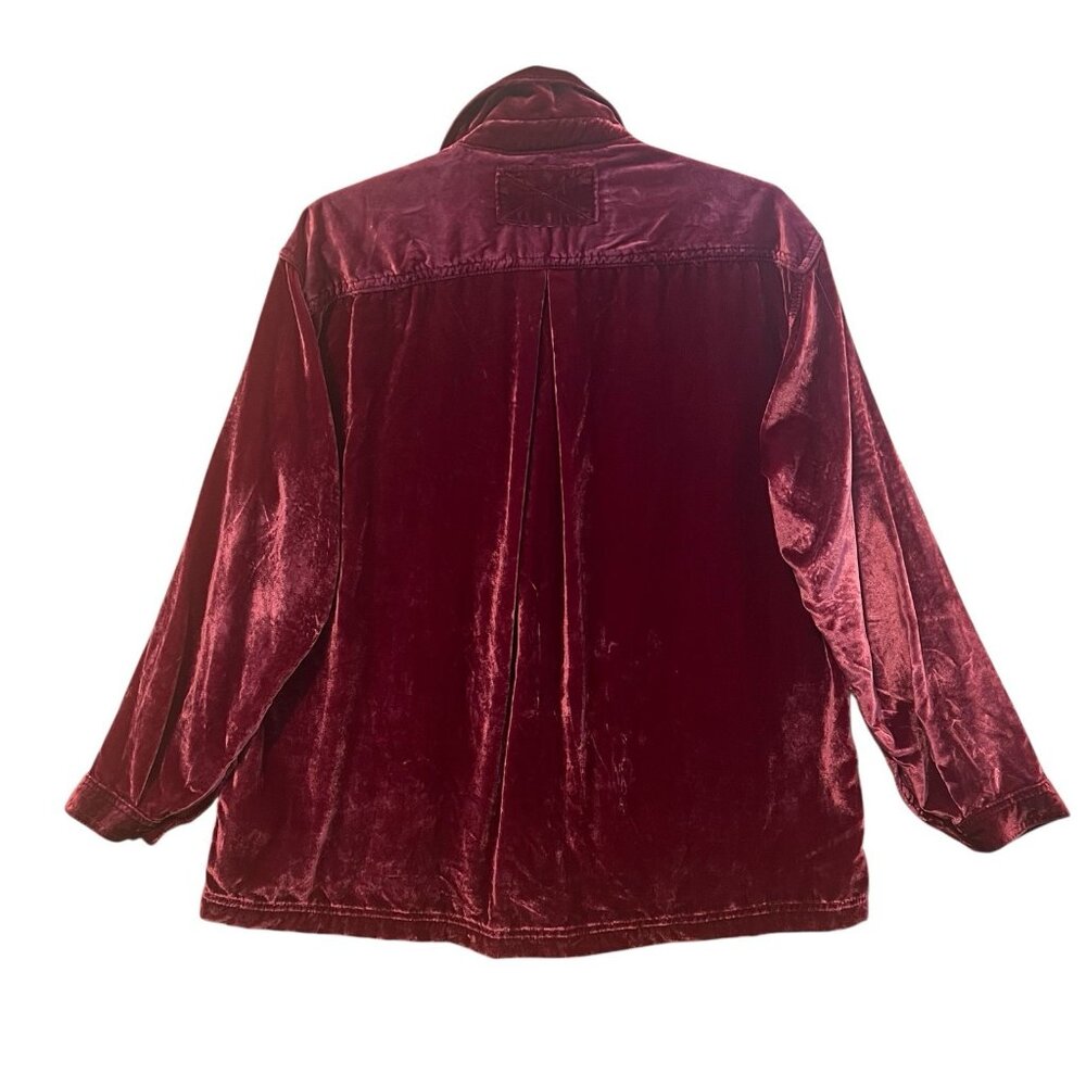 Free People We The Free Rhododendron Off Duty Velvet Shirt XS Oversized Burgundy - Picture 5 of 14